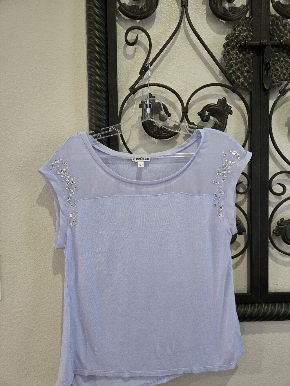 Express Light Lavender Blue Jeweled Cap-Sleeve Top